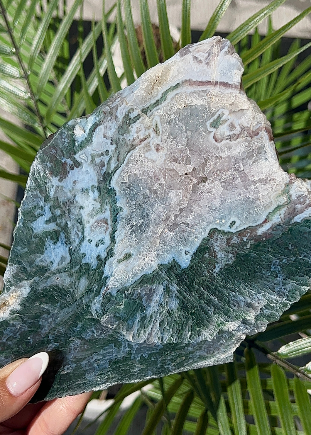 Moss Agate Slab w Amethyst Druzy